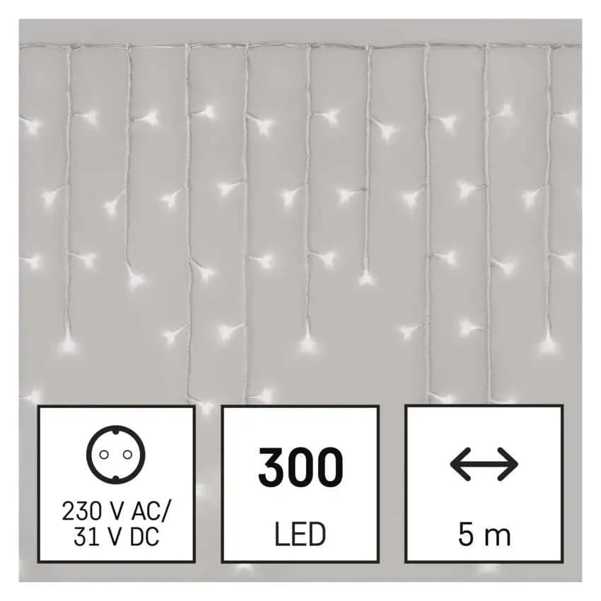 EMOS Oświetlenie Świąteczne Sople Kurtyna 300 LED 5m (Zimna Biel) – Pilot + 8 Funkcji + Ściemniacz