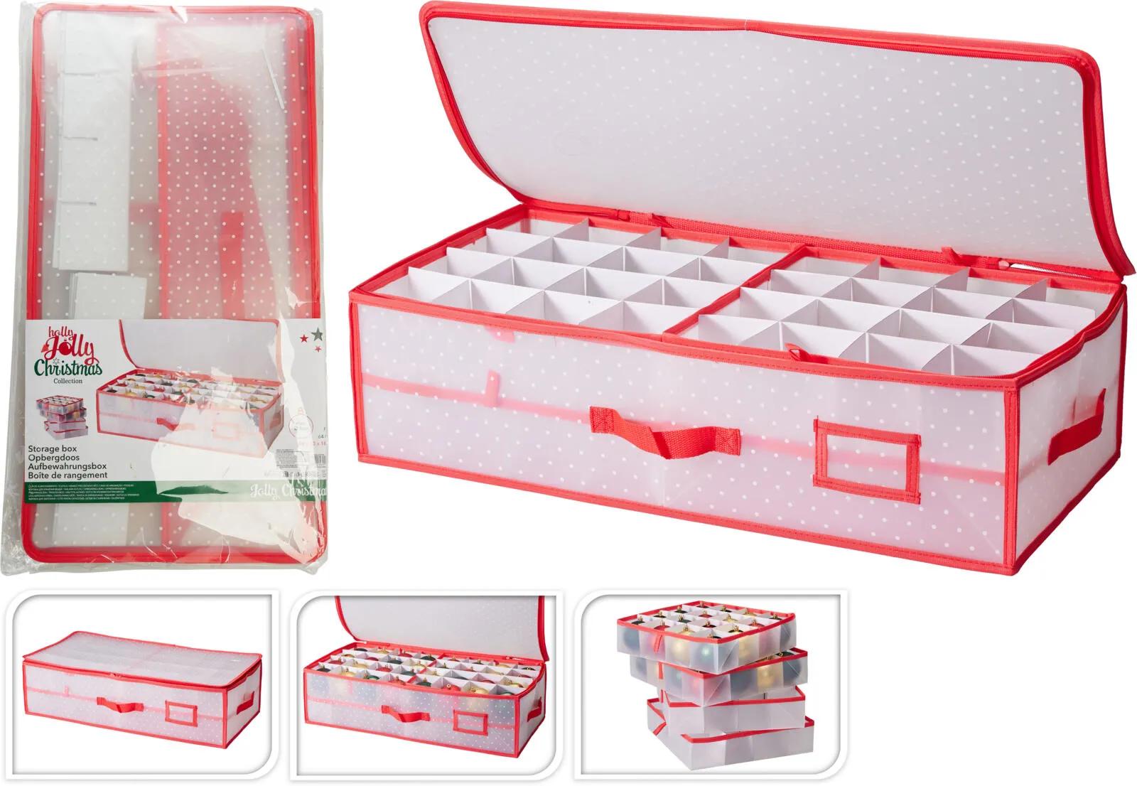 Organizer Pudełko na Bombki 65x33cm XXL – Torba Przechowywania Ozdób Świątecznych, 4 Wyjmowane Szuflady na 64 Sztuki Bombek 8cm