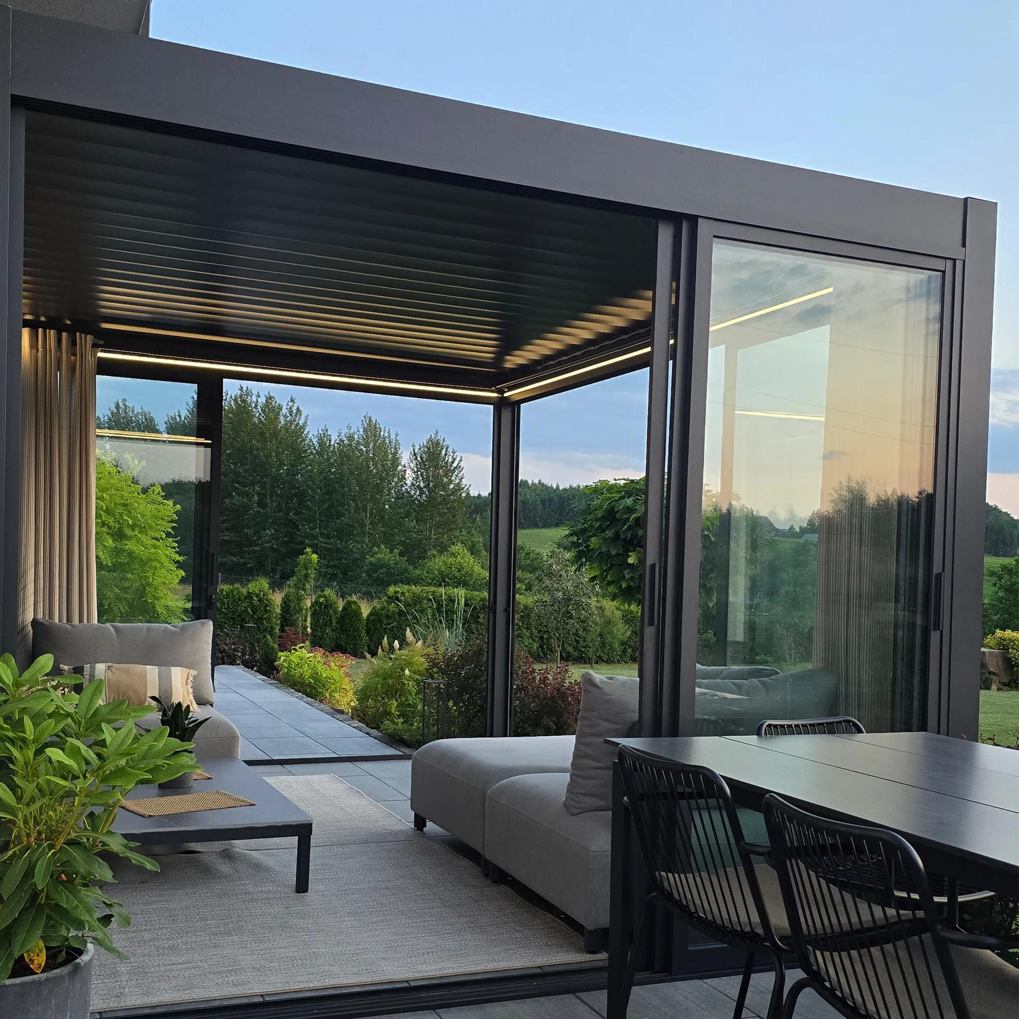 Pergola tarasowa Luxe 3 x 4 m antracytowa z LED i elektrycznym dachem - zdjęcie 9