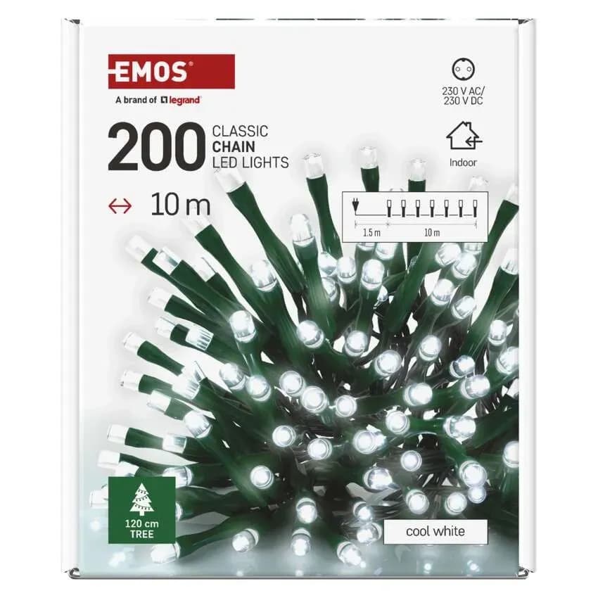 EMOS Łańcuch Choinkowy CLASSIC 200 LED 10m (Zimna Biel) – Do Wnętrz