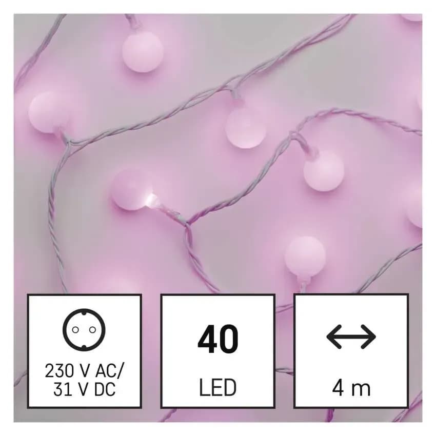 EMOS Łańcuch Świetlny BIG CHERRY 40 LED 4m (Różowy)