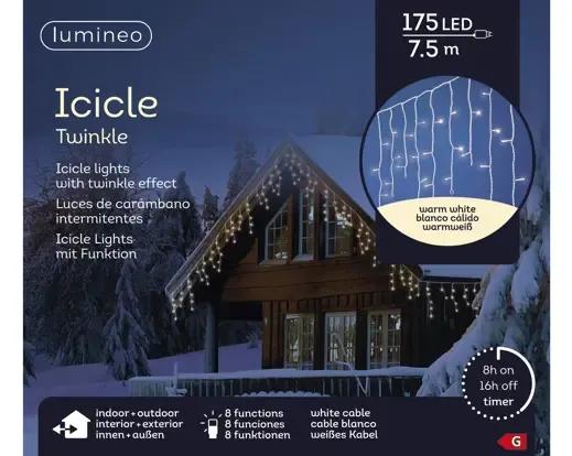 Kurtyna Świetlna Sople 175 LED 7,5m – Ciepła Biel (Twinkle)