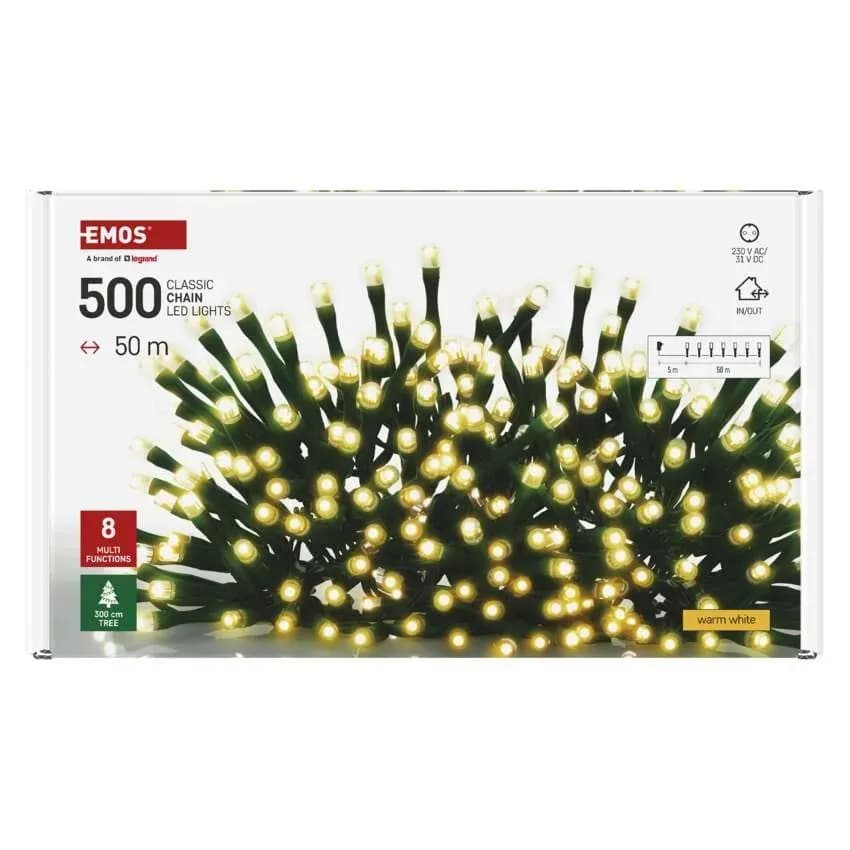 EMOS Łańcuch Choinkowy CLASSIC 500 LED 50m (Ciepła Biel) – 8 Funkcji