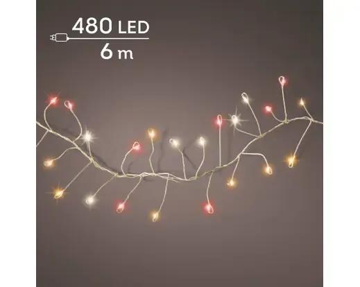 DRUCIKI CHOINKOWE COMPACT TWINKLE 480 LED – GĘSTE LAMPKI 6m Z TIMEREM (ZŁOTY DRUCIK / CIEPŁA BIEL + CZERWIEŃ)