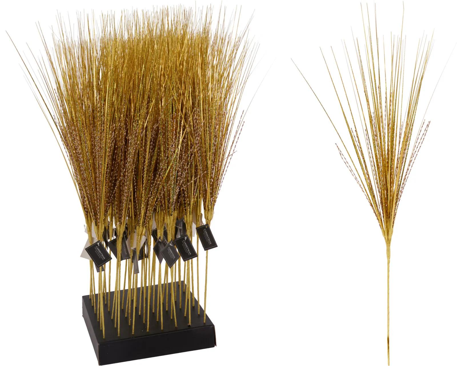BROKATOWA GAŁĄZKA DEKORACYJNA 80 cm – EFEKTOWNA TRAWA / TRAWKA (ZŁOTA)