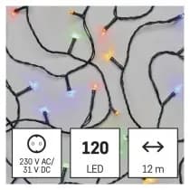 Lampki Choinkowe Świąteczne EMOS Classic 120 LED – 12m, Multikolor (Multifunkcja z Timerem)