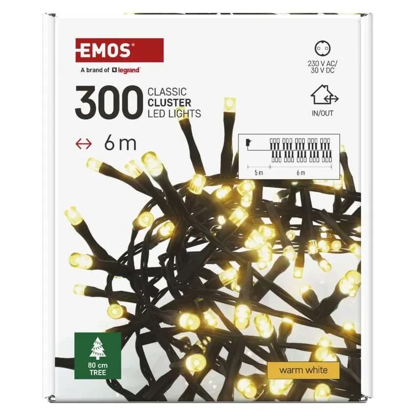 EMOS Łańcuch Choinkowy CLUSTER Jeżyk 300 LED 6m (Ciepła Biel)
