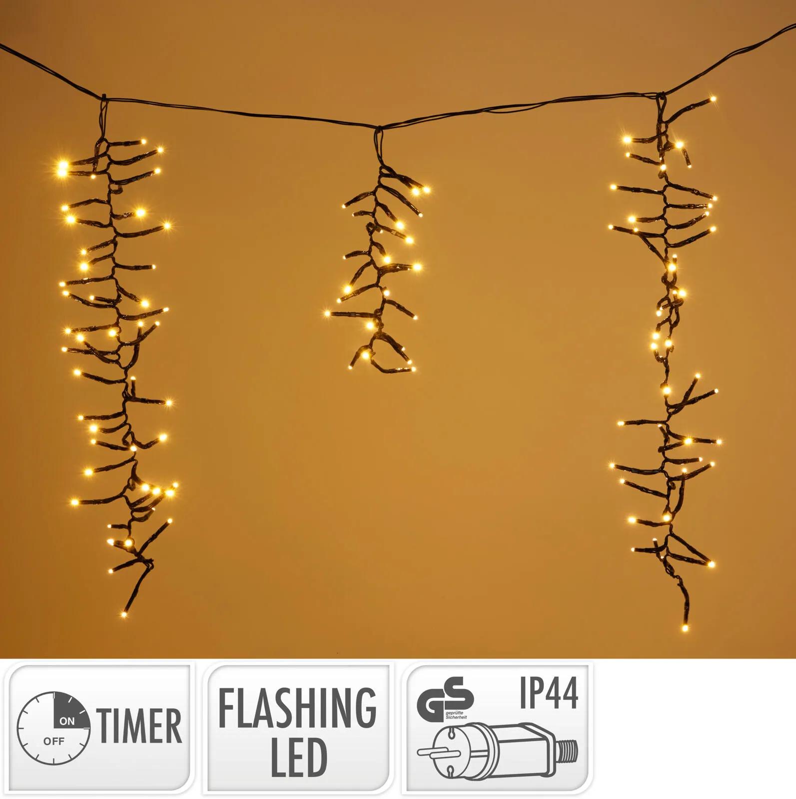 Sople Choinkowe 1032 LED Sopelkowa Kurtyna 7m z Efektem Flashing – Łańcuch Icicle Cluster, Ciepła Biel, IP44 Zewnętrzny