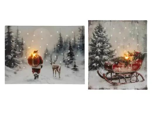 Świąteczny Obraz Canvas LED – Zimowy Mix Wzorów (Mikołaj / Sanie)