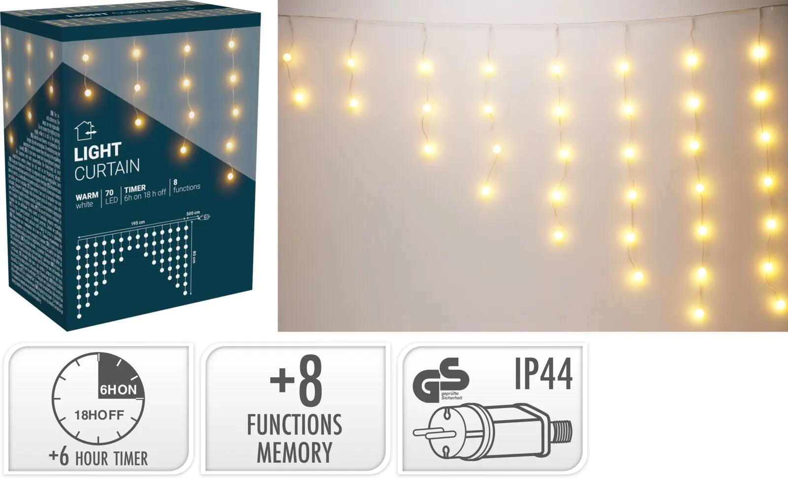 KURTYNA ŚWIETLNA KULKI 70 LED – CIEPŁA BIEL