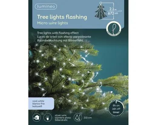 OŚWIETLENIE CHOINKOWE Z PĘTLĄ 672 LED – ZIMNA BIEL (2,1m) Z TIMEREM I EFEKTEM FLASH