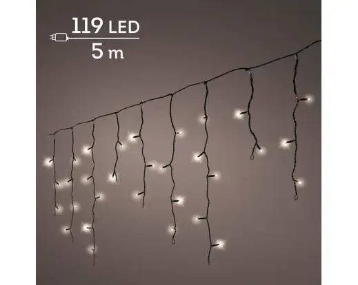 Kurtyna Świetlna Sople 119 LED 5m – Ciepła Biel (Twinkle) / Czarny Przewód