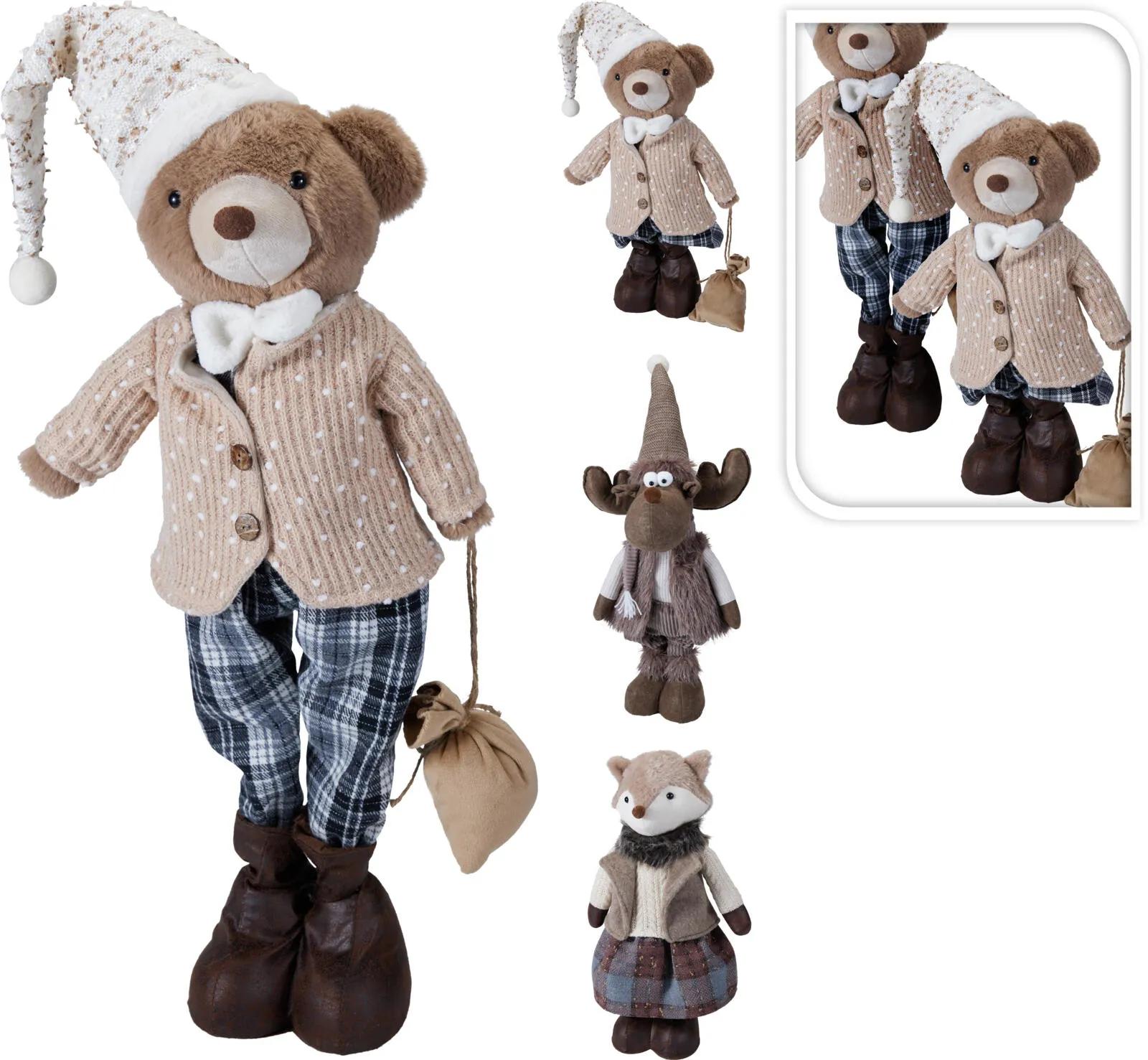 STOJĄCA FIGURKA ŚWIĄTECZNA DUŻA 62 cm – ZIMOWA MASKOTKA PREMIUM BEŻOWA