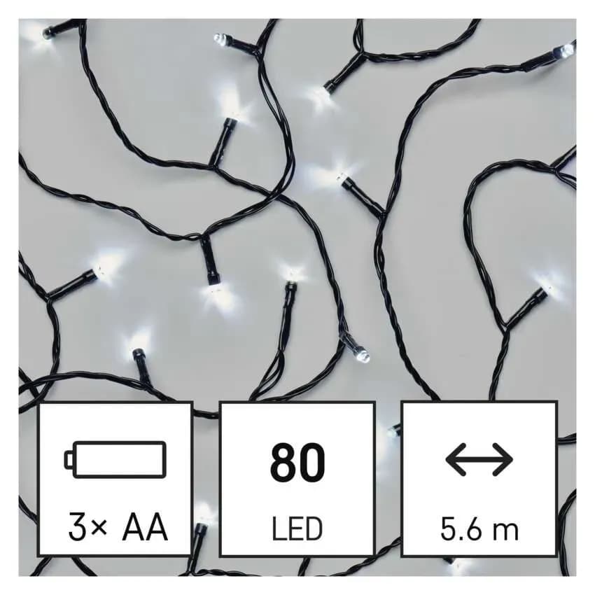 EMOS Łańcuch Choinkowy Bateryjny CLASSIC 80 LED 5,6m (Zimna Biel) – IP44 z Timerem