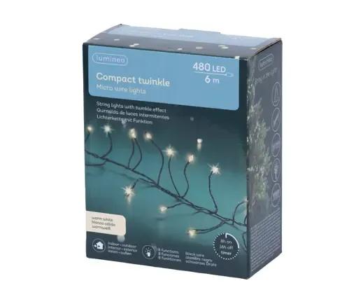 DRUCIKI CHOINKOWE COMPACT TWINKLE 480 LED – GĘSTE LAMPKI 6m Z TIMEREM (CZARNY PRZEWÓD)