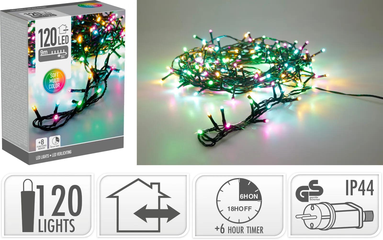 Lampki Choinkowe 120 LED 12m MULTIKOLOR – Światełka Zewnętrzne i Wewnętrzne IP44 z Programatorem i Timerem