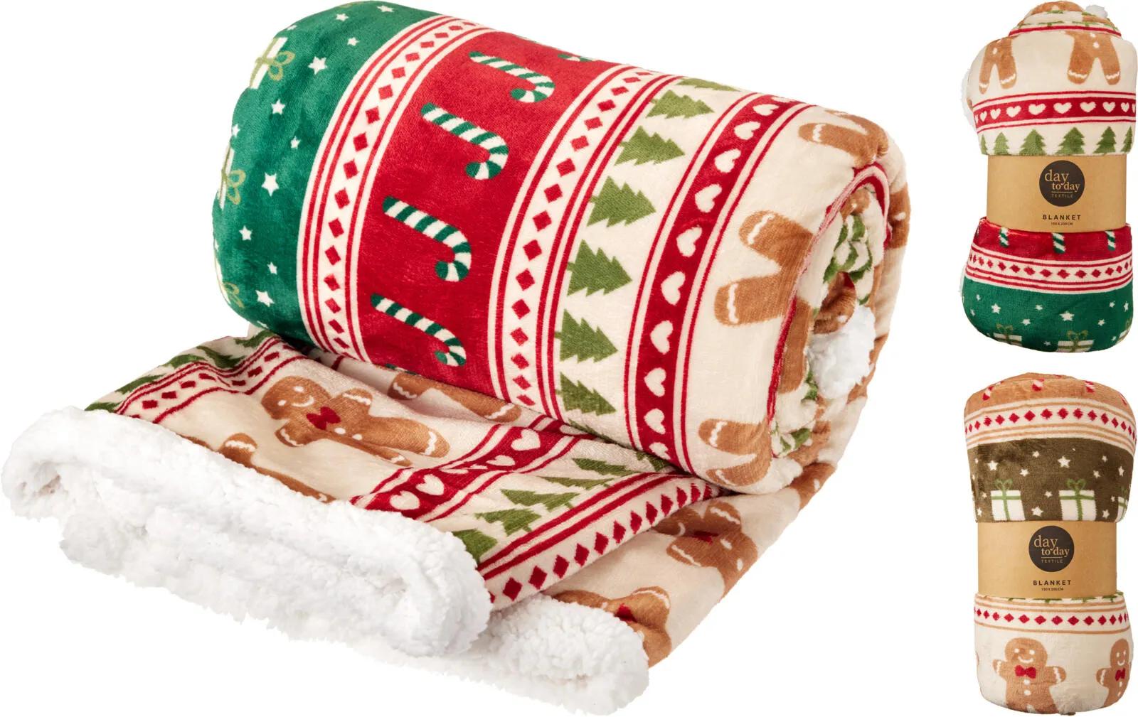 KOC ŚWIĄTECZNY PUSZYSTY 150x200 cm – DWUSTRONNY KOC SHERPA FLANEL