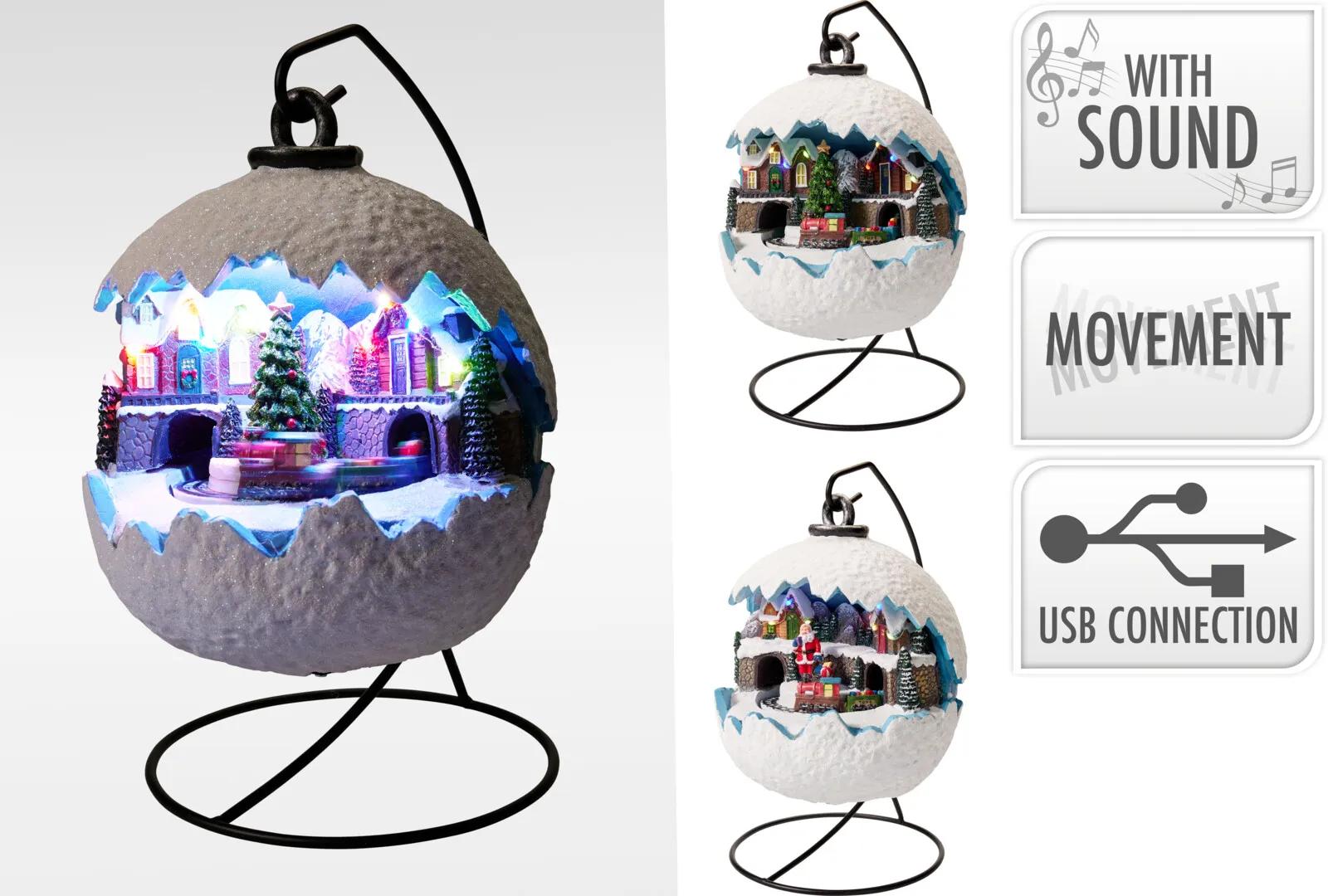 INTERAKTYWNA KULA BOŻONARODZENIOWA LED – MUZYKA, RUCH – 32.5 cm