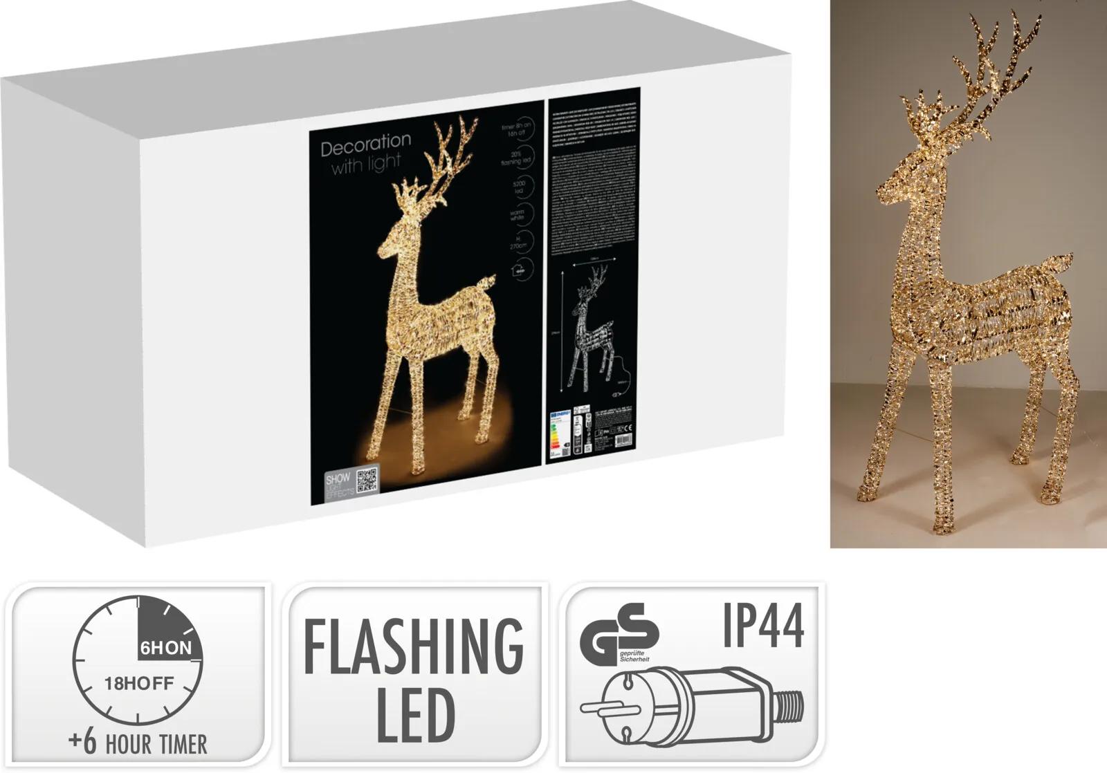 XXL RENIFER STOJĄCY LED 270cm – PREMIUM DEKORACJA ŚWIETLNA Z EFEKTEM FLASH