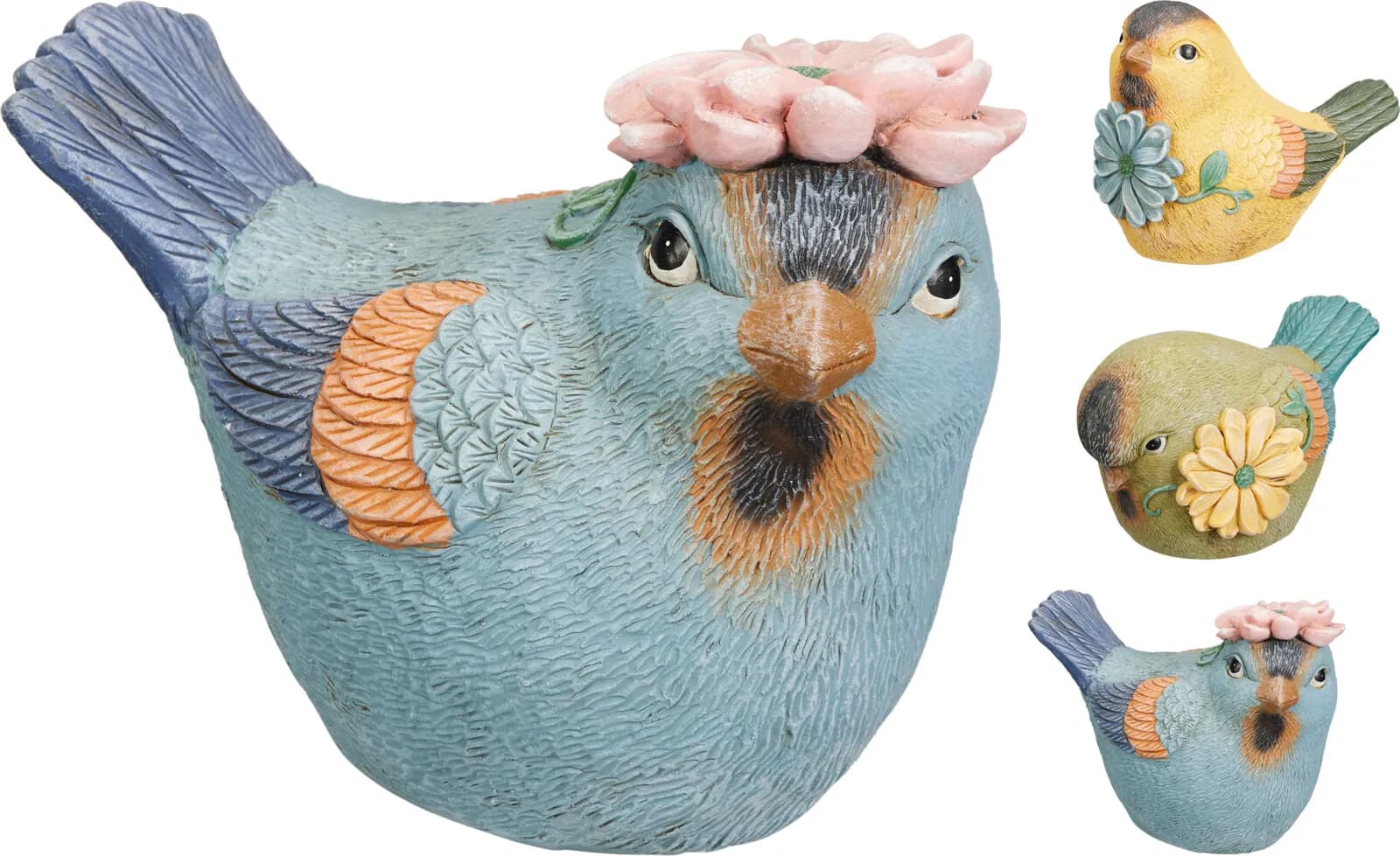 Figurka Ogrodowa Uroczy Ptaszek z Kwiatkiem – Duża Ozdoba z MGO (34,5 cm)