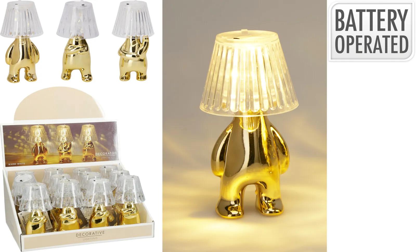 ZŁOTA LAMPKA NOCNA LED FIGURKA LUDZIK GLAMOUR RETRO BATERIE 12cm