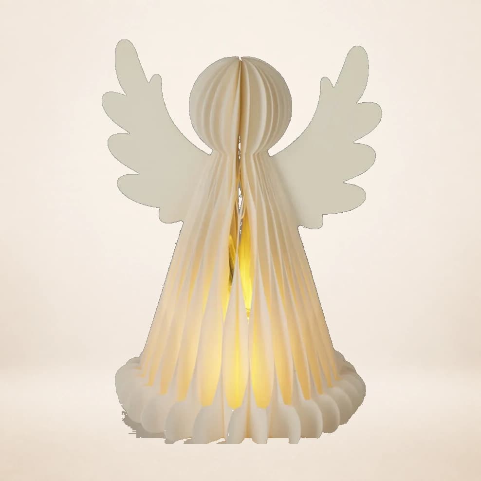 PAPIEROWY ANIOŁ HONEYCOMB LED 38 cm – ŚWIĄTECZNY ANIOŁEK Z TIMEREM BIAŁY