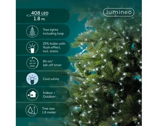 OŚWIETLENIE CHOINKOWE Z PĘTLĄ 408 LED – ZIMNA BIEL (1,8m) Z TIMEREM I EFEKTEM FLASH