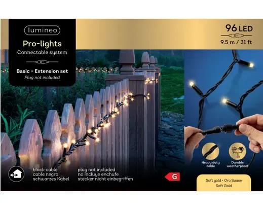 Zestaw Przedłużający Łańcuch 96 LED 9,5m – Soft Gold (Ciepła Biel) Czarny Przewód