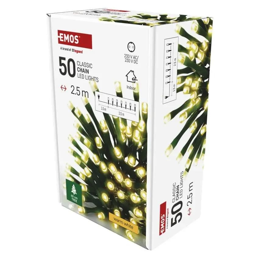 EMOS Łańcuch Choinkowy CLASSIC 50 LED 2,5m (Ciepła Biel) – Do Wnętrz