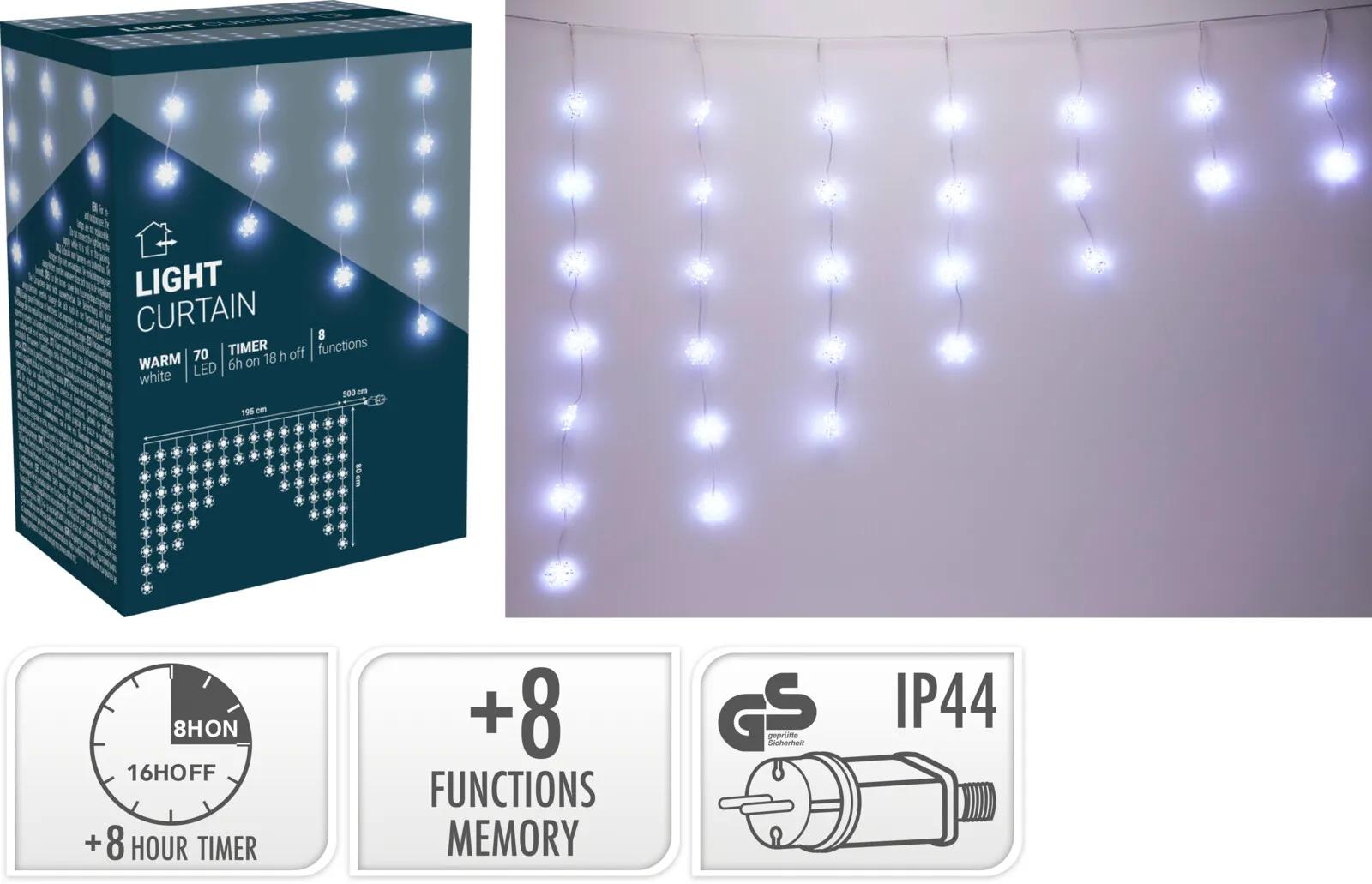 KURTYNA ŚWIETLNA ŚNIEŻYNKI 70 LED – CHŁODNA BIEL