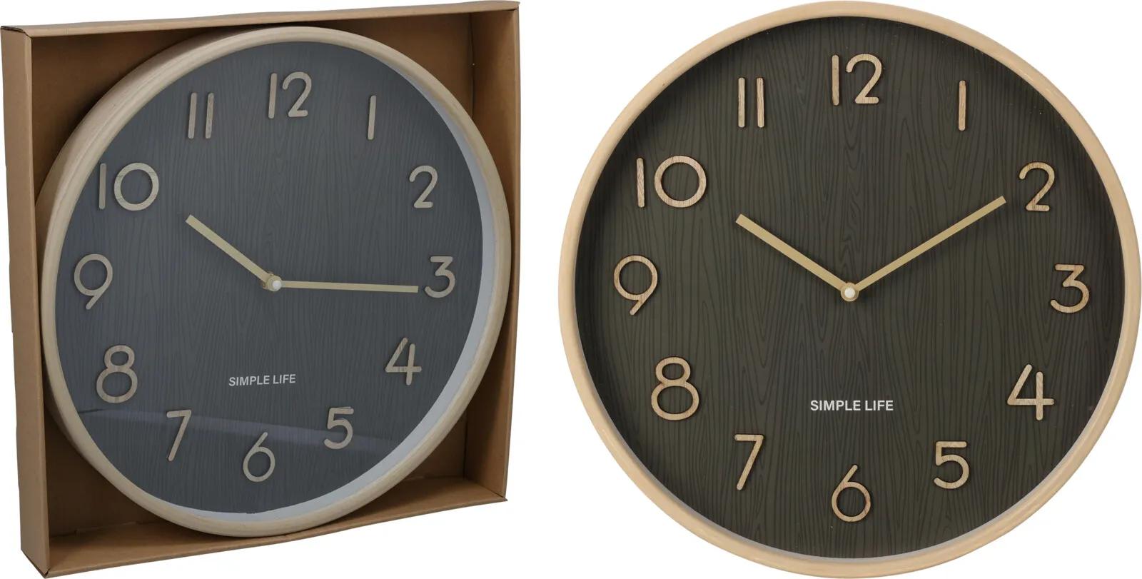 DUŻY ZEGAR ŚCIENNY 38 cm – NATURALNY EFEKT DREWNA (MDF) | STYL SKANDYNAWSKI / BOHO / LOFT