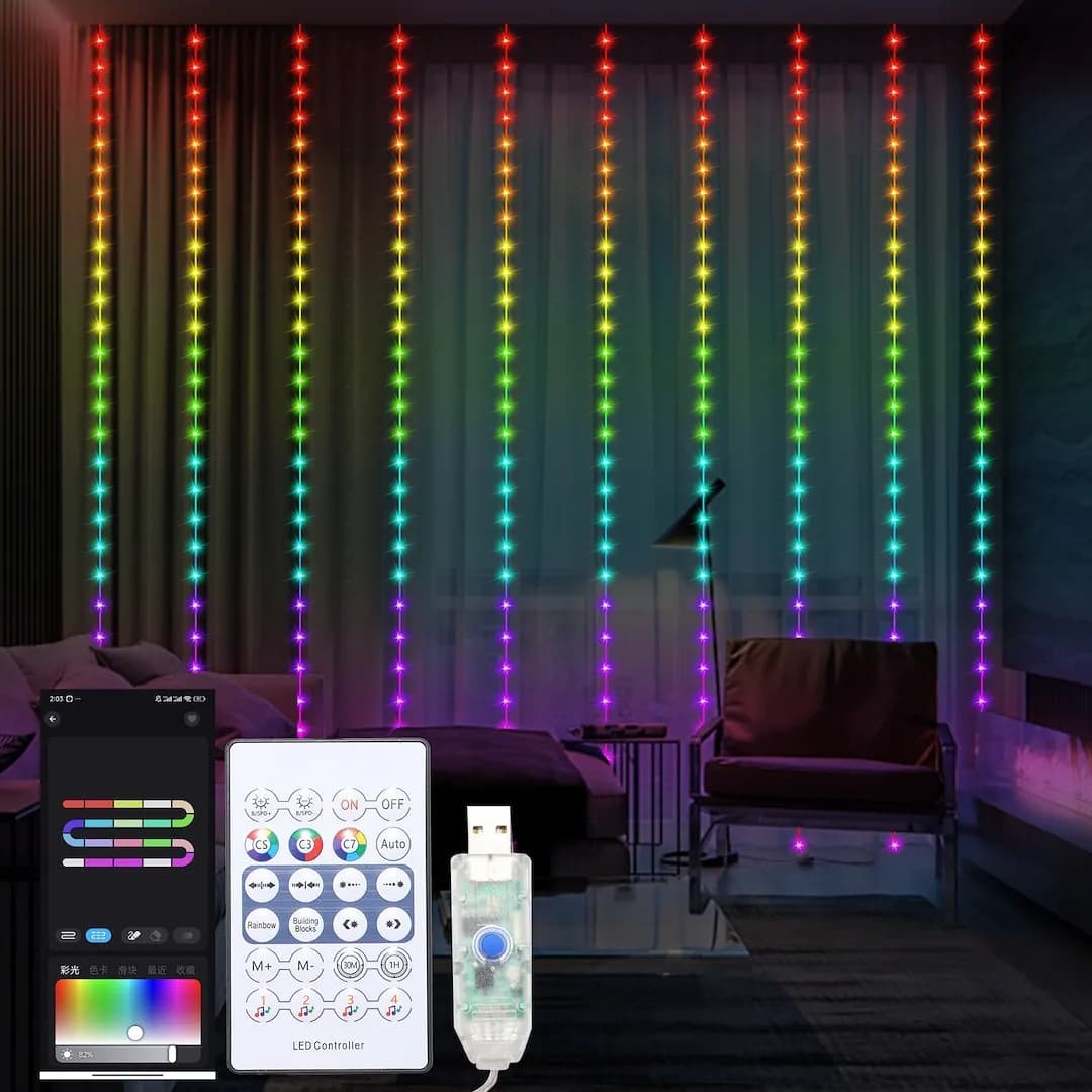 KURTYNA ŚWIETLNA LED WIZARD PCHEŁKA – 3x3M 300 LED RGB SMART APP + PILOT USB