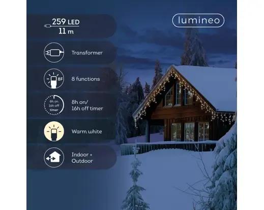 Kurtyna Sople Lumineo Icicle Twinkle 259 LED 11m Ciepły Biały Biały Kabel Timer IP44