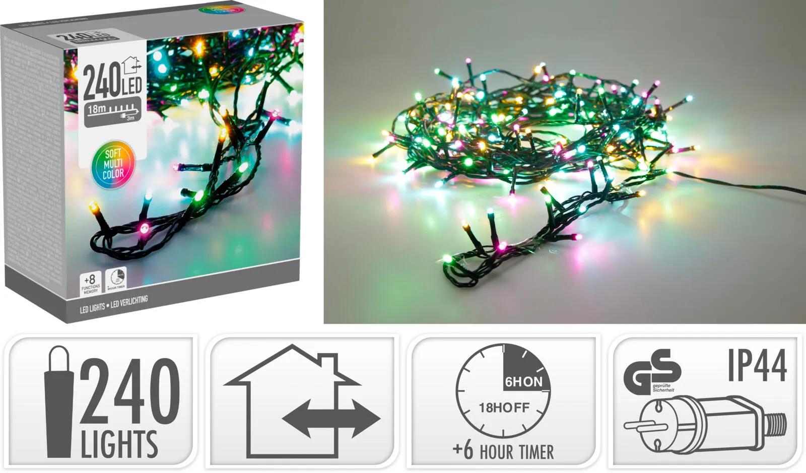 Lampki Choinkowe 240 LED 21m MULTIKOLOR – Światełka Zewnętrzne i Wewnętrzne IP44 z Programatorem i Timerem