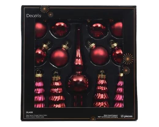 Zestaw Bombek Szklanych z Czubkiem Decoris – Komplet 13 szt. Ø 3 cm (Ossenbloed Rood)