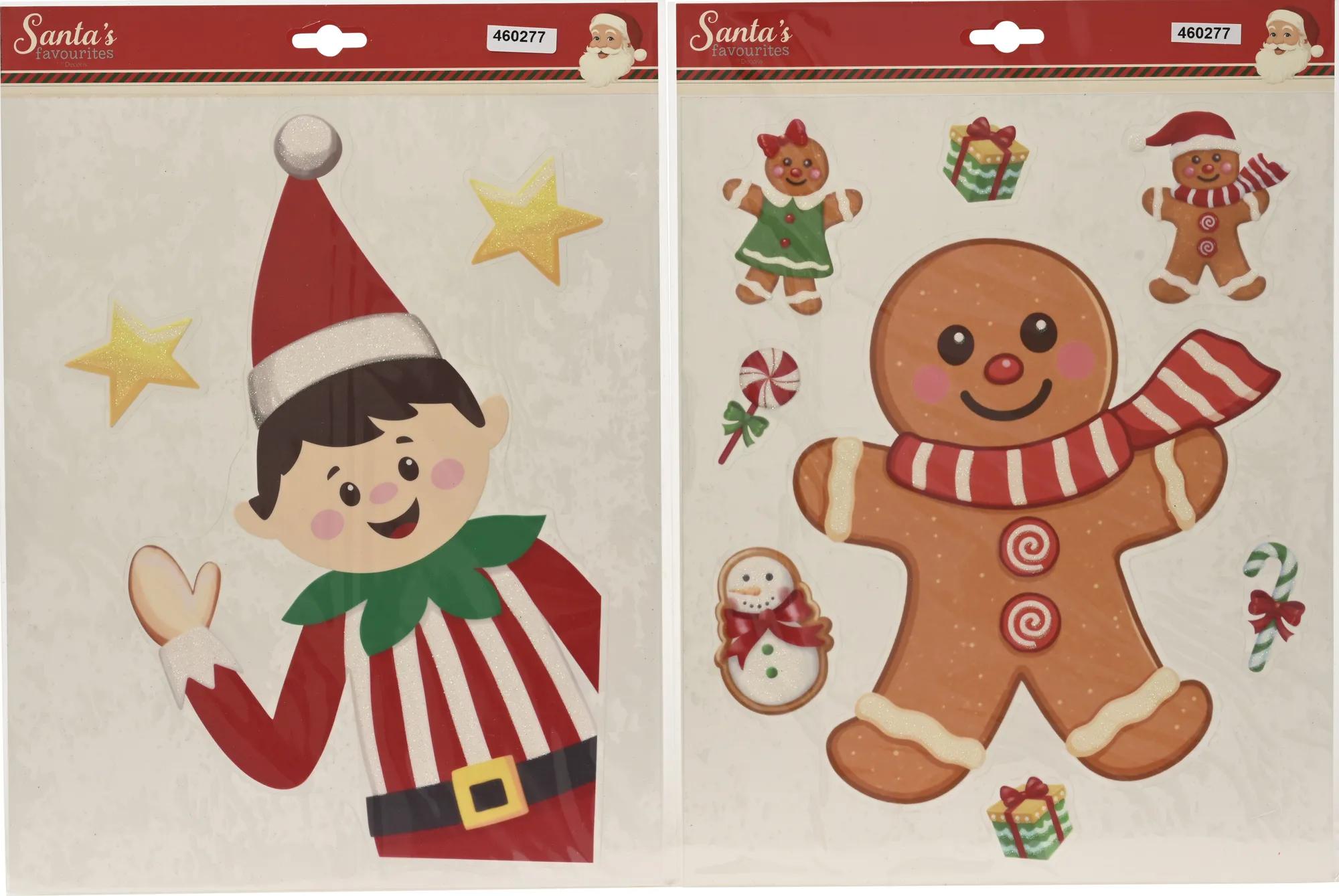 Naklejki Świąteczne na Okno Piernik Elf Żelowe PET 34,5cm