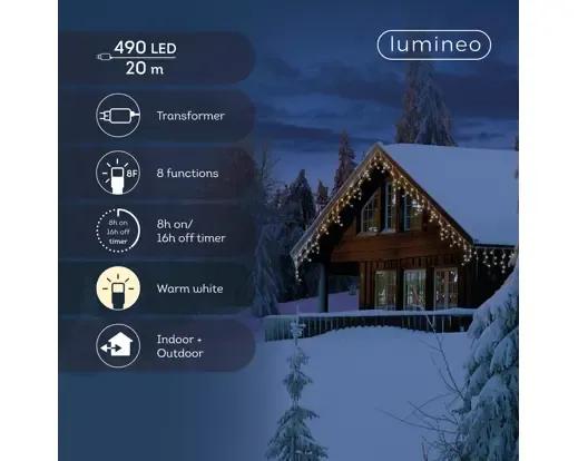Profesjonalna Kurtyna Świetlna Sople 490 LED 20m – Ciepła Biel (Twinkle) / Czarny Przewód