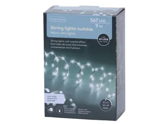 DRUCIKI CHOINKOWE STRING LIGHTS TWINKLE 567 LED – LAMPKI 9m Z TIMEREM (SREBRNY DRUCIK / ZIMNA BIEL)