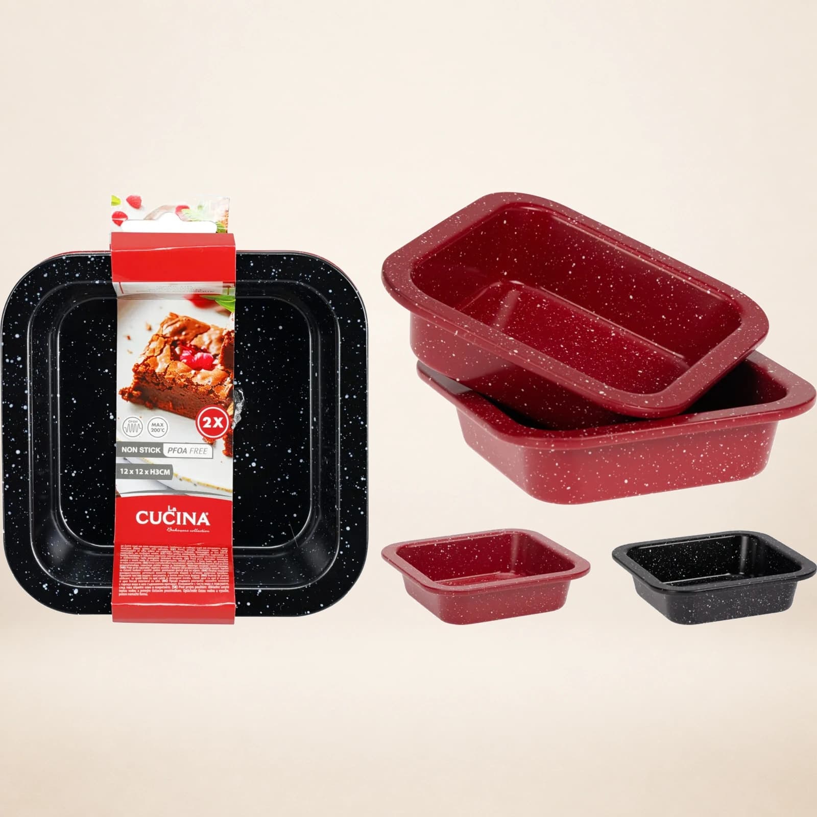 ZESTAW 2x MINI FORMA KWADRATOWA DO PIECZENIA BROWNIE 12x12cm LA CUCINA