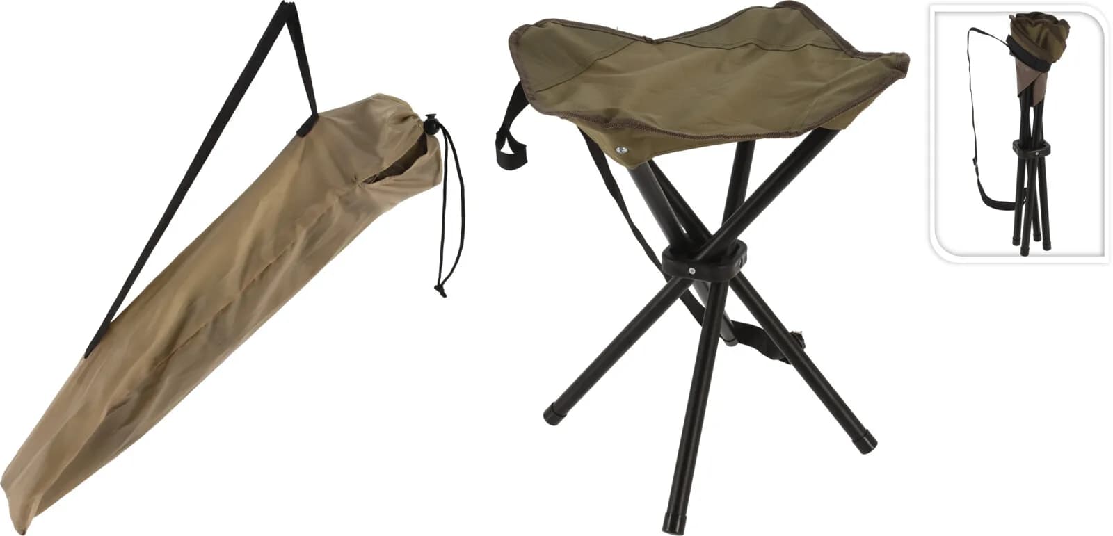 Składane Krzesło Turystyczne Wędkarskie 4-Nogi z Pokrowcem – Ciemnozielone (40 cm)