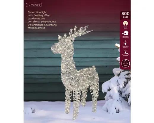 Elegancki Renifer Świecący 3D 800 LED 104cm – Warm White (Twinkle) Srebrny Stelaż