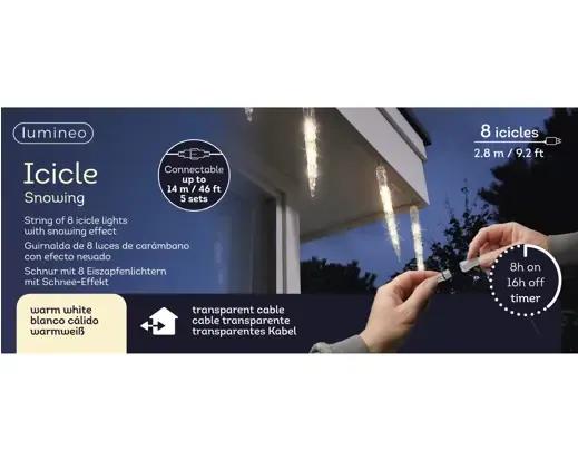 Sople Świetlne 3D Icicle Snowing 8 Sopli 2,8m – Ciepła Biel z Efektem Padającego Śniegu