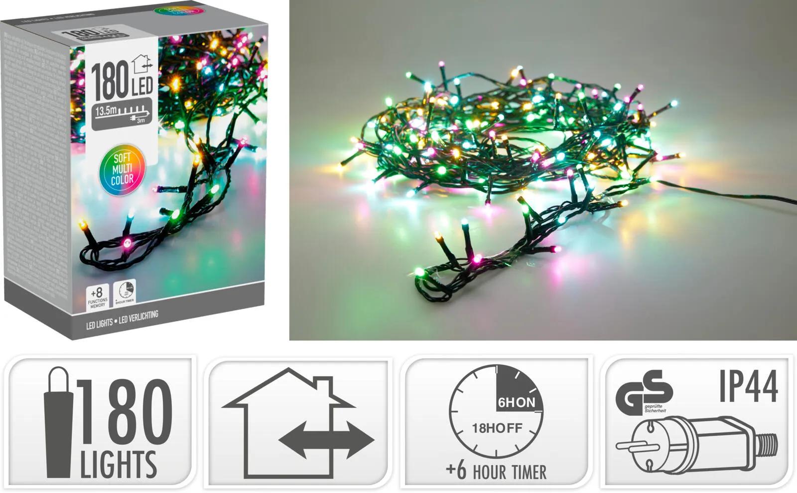Lampki Choinkowe 180 LED 16,5m MULTIKOLOR – Światełka Zewnętrzne i Wewnętrzne IP44 z Programatorem i Timerem
