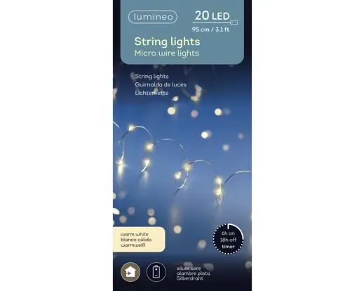 Lampki Choinkowe Micro LED 20 – Elastyczny Drucik 95 cm (Ciepły Biały)