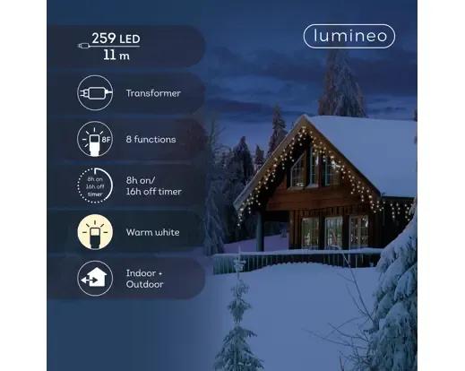 Kurtyna Sople Lumineo Icicle Twinkle 259 LED 11m Ciepły Biały Czarny Kabel Timer IP44