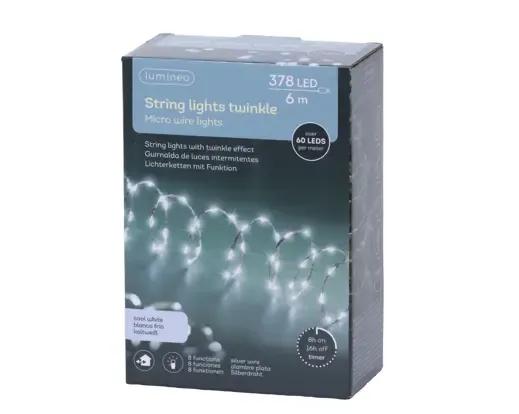 DRUCIKI CHOINKOWE STRING LIGHTS TWINKLE 378 LED – LAMPKI 6m Z TIMEREM (SREBRNY DRUCIK / ZIMNA BIEL)