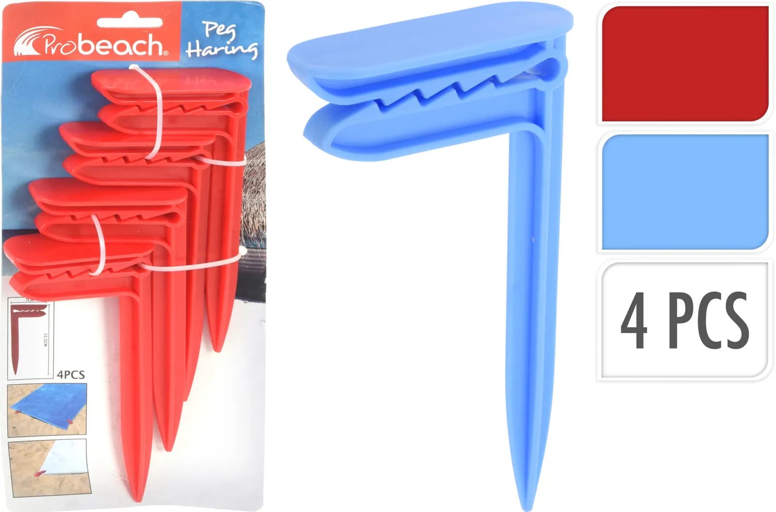Śledzie Plażowe z Klipsem do Ręcznika i Koca – Zestaw 4 Sztuk (15,5 cm)