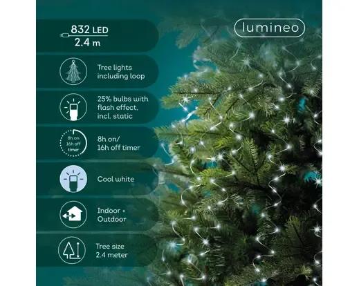 OŚWIETLENIE CHOINKOWE Z PĘTLĄ 832 LED – ZIMNA BIEL (2,4m) Z TIMEREM I EFEKTEM FLASH