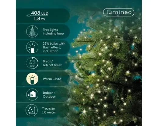 OŚWIETLENIE CHOINKOWE Z PĘTLĄ 408 LED – CIEPŁA BIEL (1,8m) Z TIMEREM I EFEKTEM FLASH