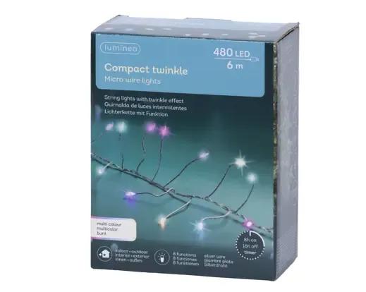 DRUCIKI CHOINKOWE COMPACT TWINKLE 480 LED MULTI PINK – GĘSTE LAMPKI 6m Z TIMEREM